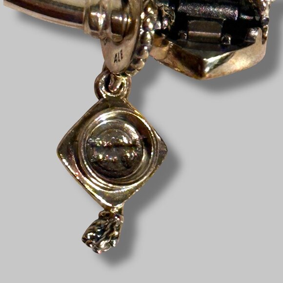 Pandora Heart Charm Sterling Silver Bangle Bracelet, w/Graduation Cap Charm, Wit - Picture 9 of 16